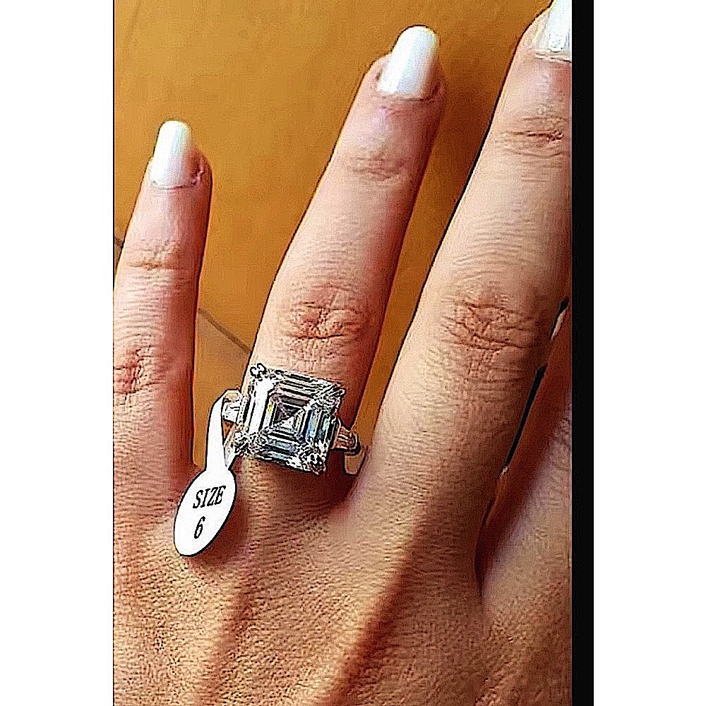 NEW 5Ct Asscher Cut Platinum Plated S925 Simulated‎ Diamond Ring